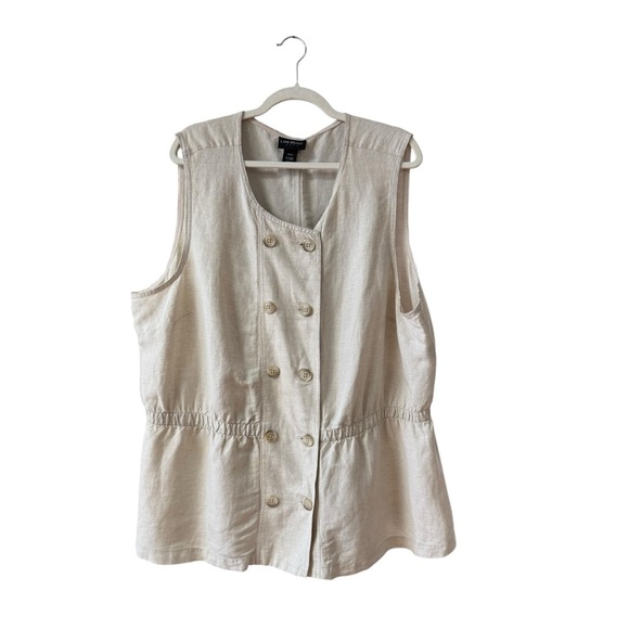 Lane Bryant Linen Blend Button Up Vest Plus Size 22/24 Khaki Safari Neutral Work - Picture 1 of 7